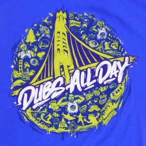 Golden State Warriors Dubs All Day Blue T-Shirt with Steph Curry, Draymond Green